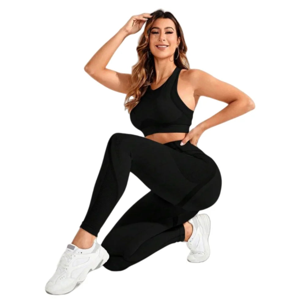 2-Piece Seamless Yoga Set – High Waist & Open Back Design