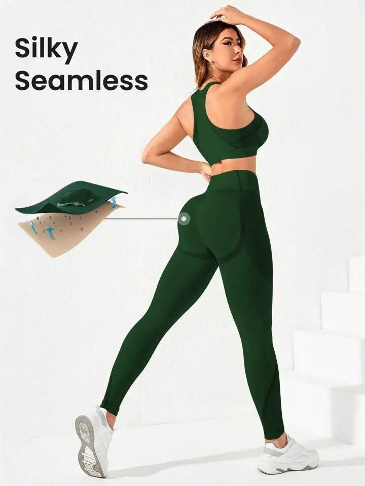 2-Piece Seamless Yoga Set – High Waist & Open Back Design