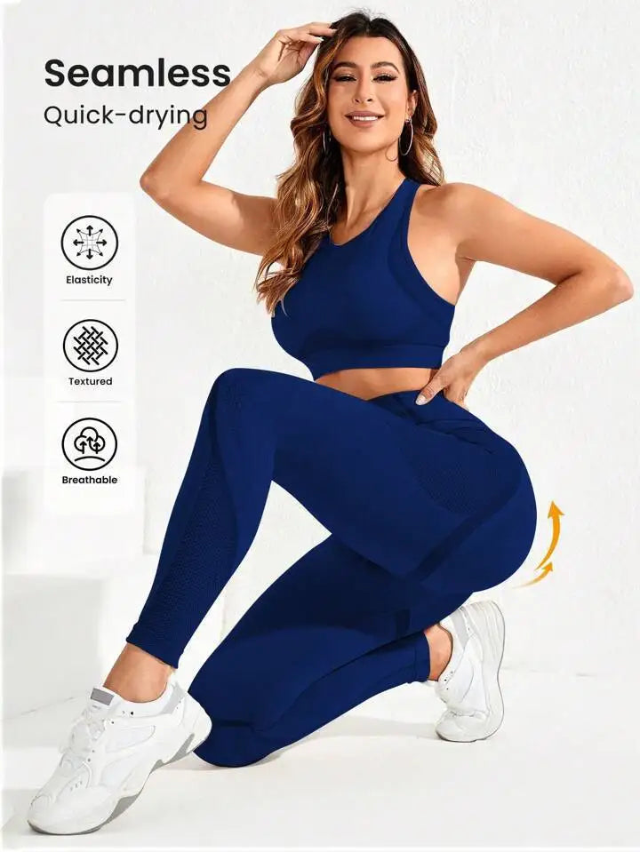 2-Piece Seamless Yoga Set – High Waist & Open Back Design