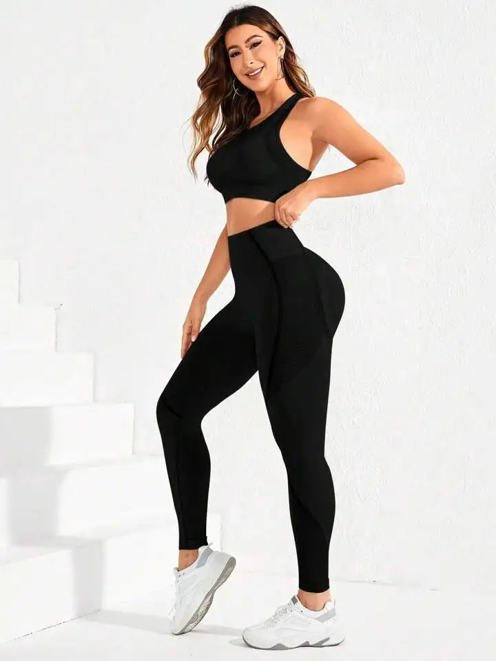 2-Piece Seamless Yoga Set – High Waist & Open Back Design