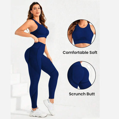 2-Piece Seamless Yoga Set – High Waist & Open Back Design