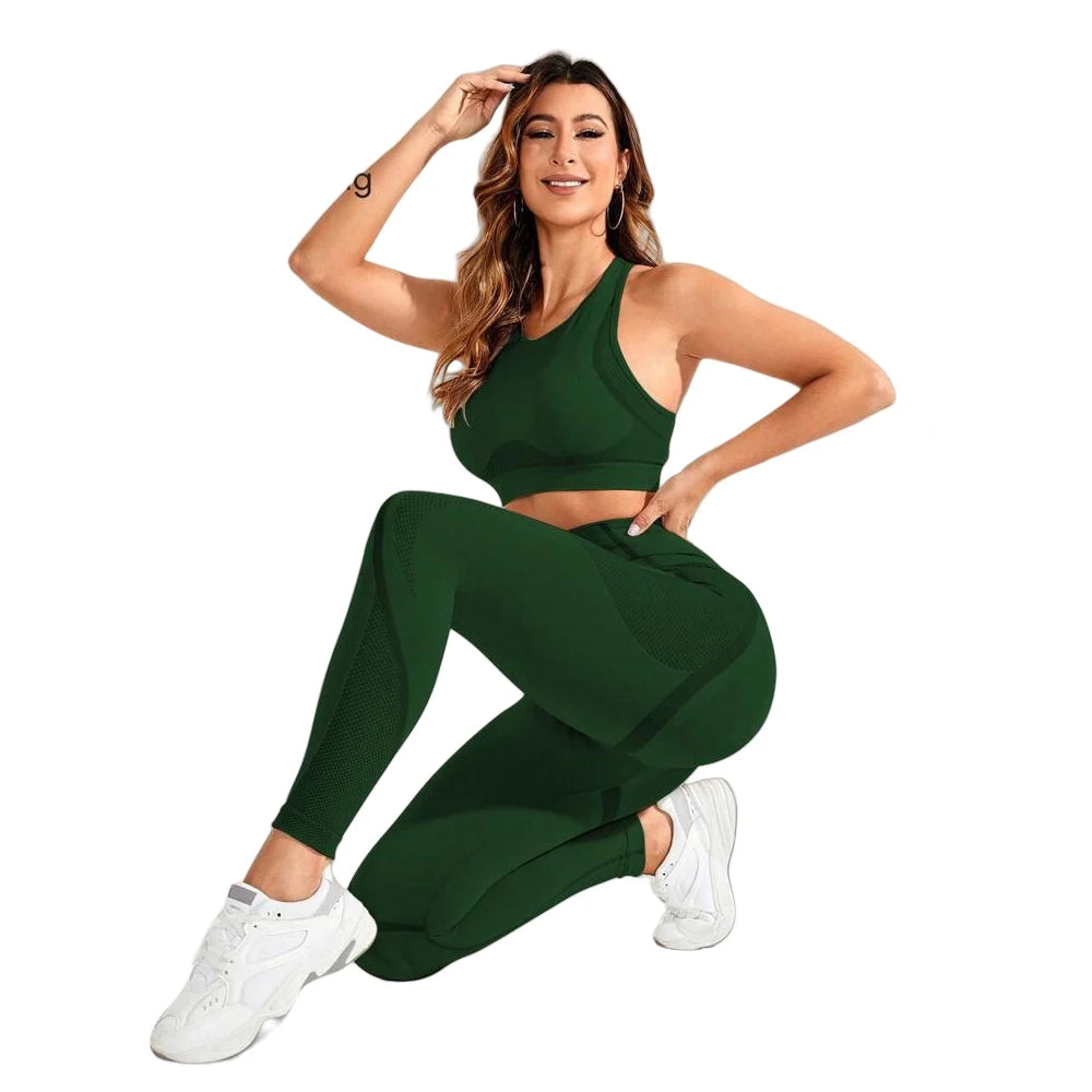 2-Piece Seamless Yoga Set – High Waist & Open Back Design