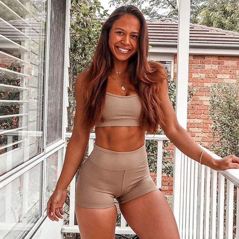 Women’s Yoga Set – Seamless Bra + Shorts Workout Outfit