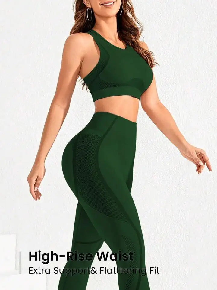 2-Piece Seamless Yoga Set – High Waist & Open Back Design