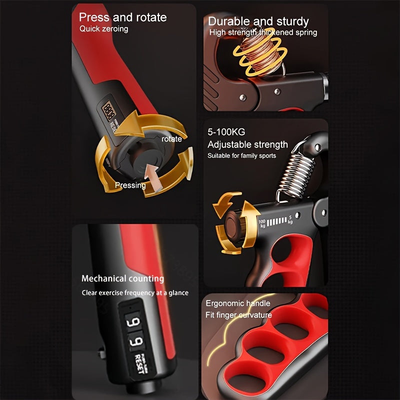 Adjustable Grip Strength Trainer – 2–220LB with Counter