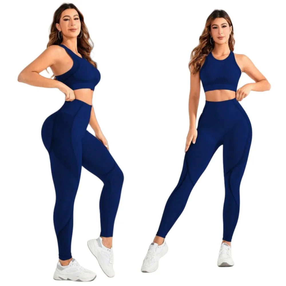 2-Piece Seamless Yoga Set – High Waist & Open Back Design