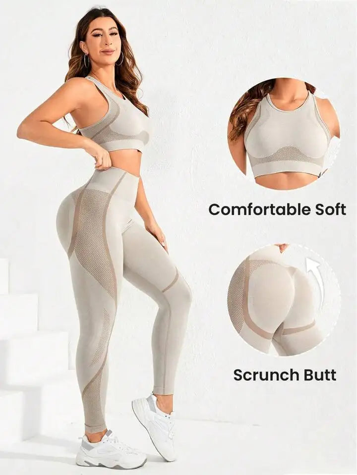 2-Piece Seamless Yoga Set – High Waist & Open Back Design