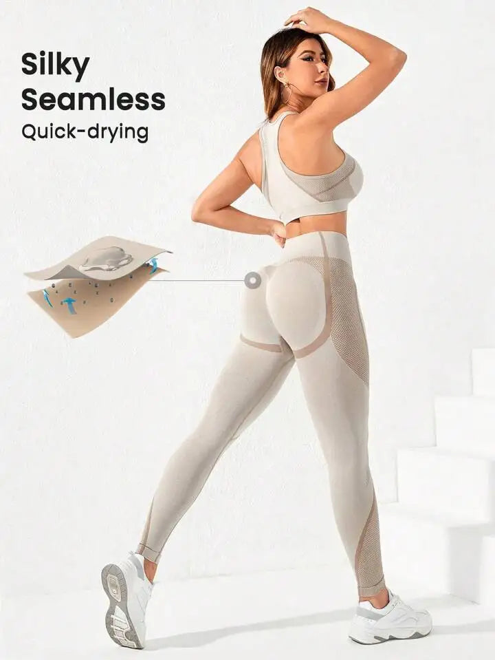 2-Piece Seamless Yoga Set – High Waist & Open Back Design