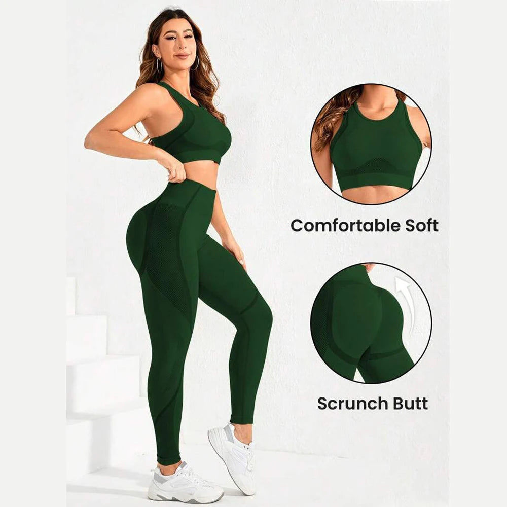 2-Piece Seamless Yoga Set – High Waist & Open Back Design