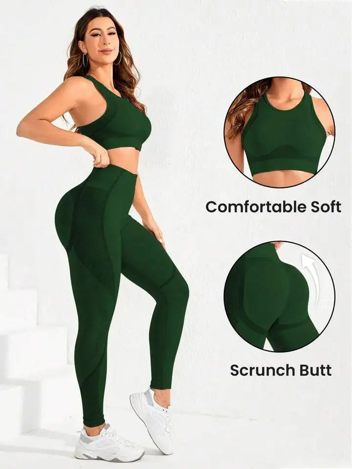 2-Piece Seamless Yoga Set – High Waist & Open Back Design